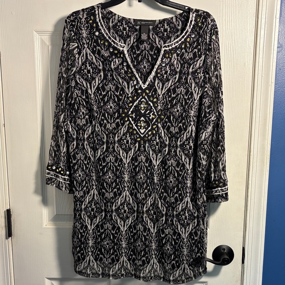 INC International Concepts Monochrome Patterned Tunic Size 2X